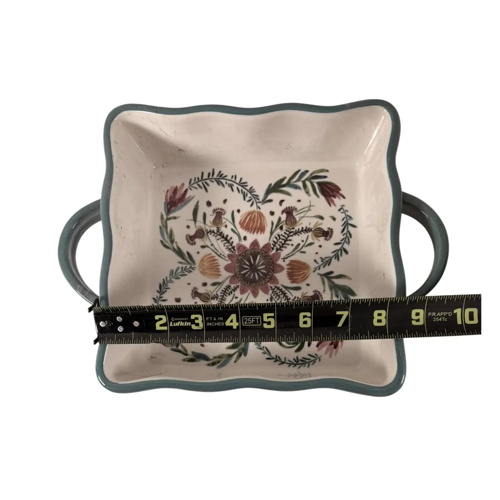 Threshold Baking Dish Unisex 8x8 Cream Floral Excellent Stoneware Scalloped Rim